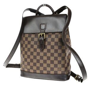 LOUIS VUITTON Logo Soho Backpack Bag Damier Ebene Leather Brown